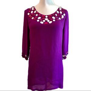 Roberta Freymann 100% Silk Purple Shift Dress Sz M